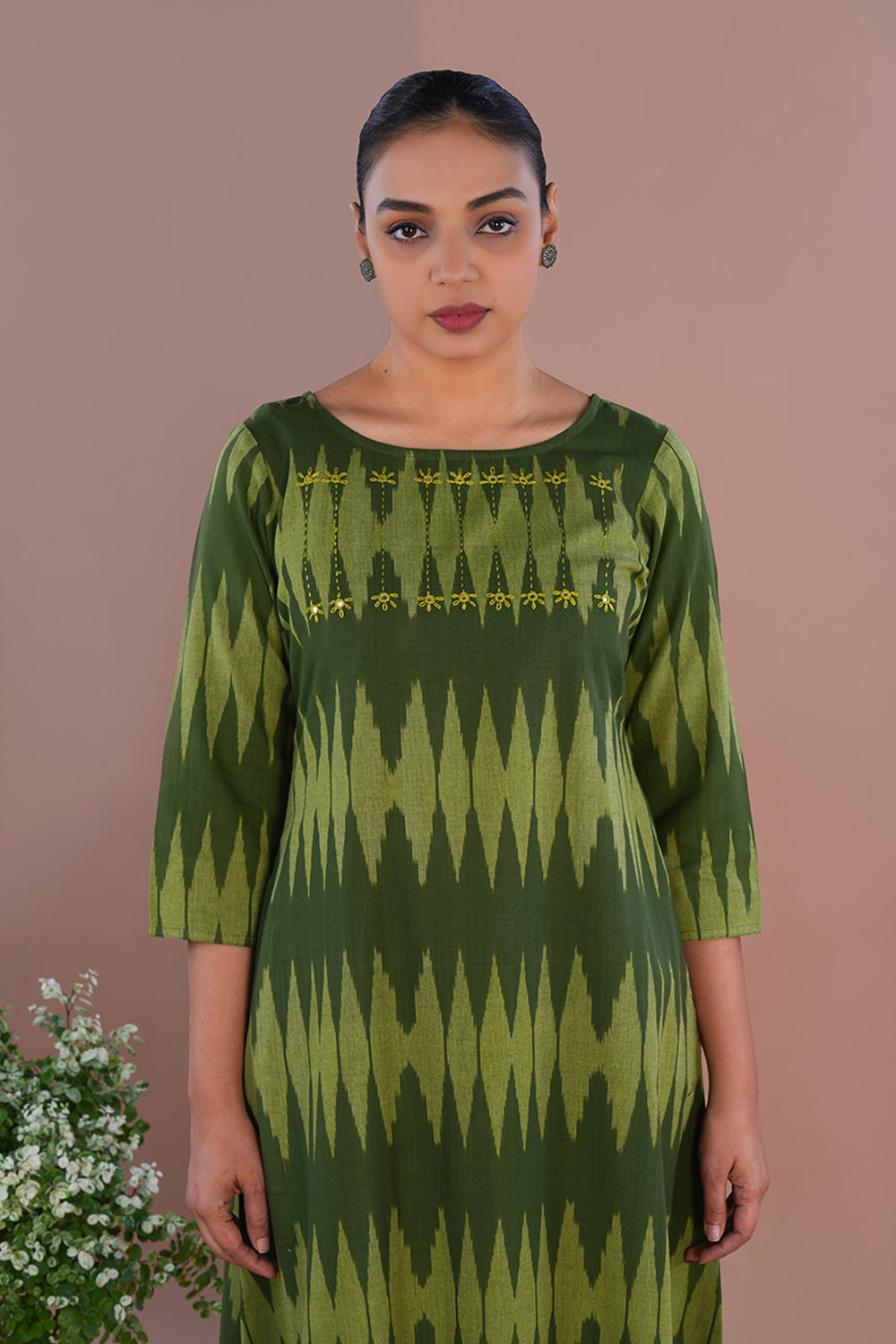 Image of Olive Green Pochampally Ikat Kurta