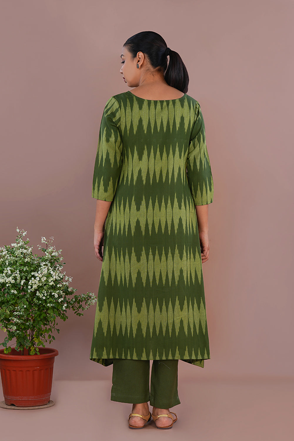 Image of Olive Green Pochampally Ikat Kurta