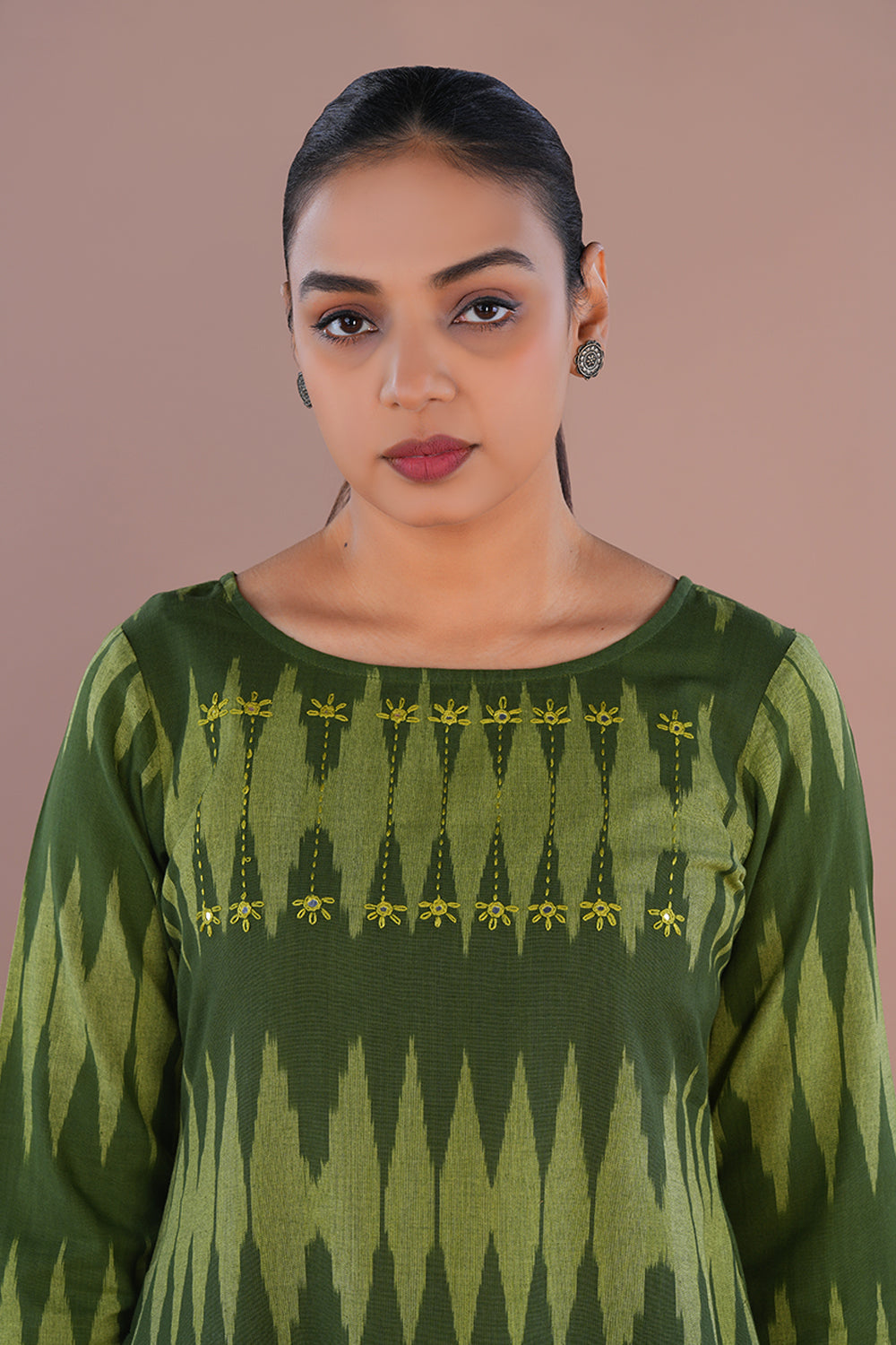 Image of Olive Green Pochampally Ikat Kurta