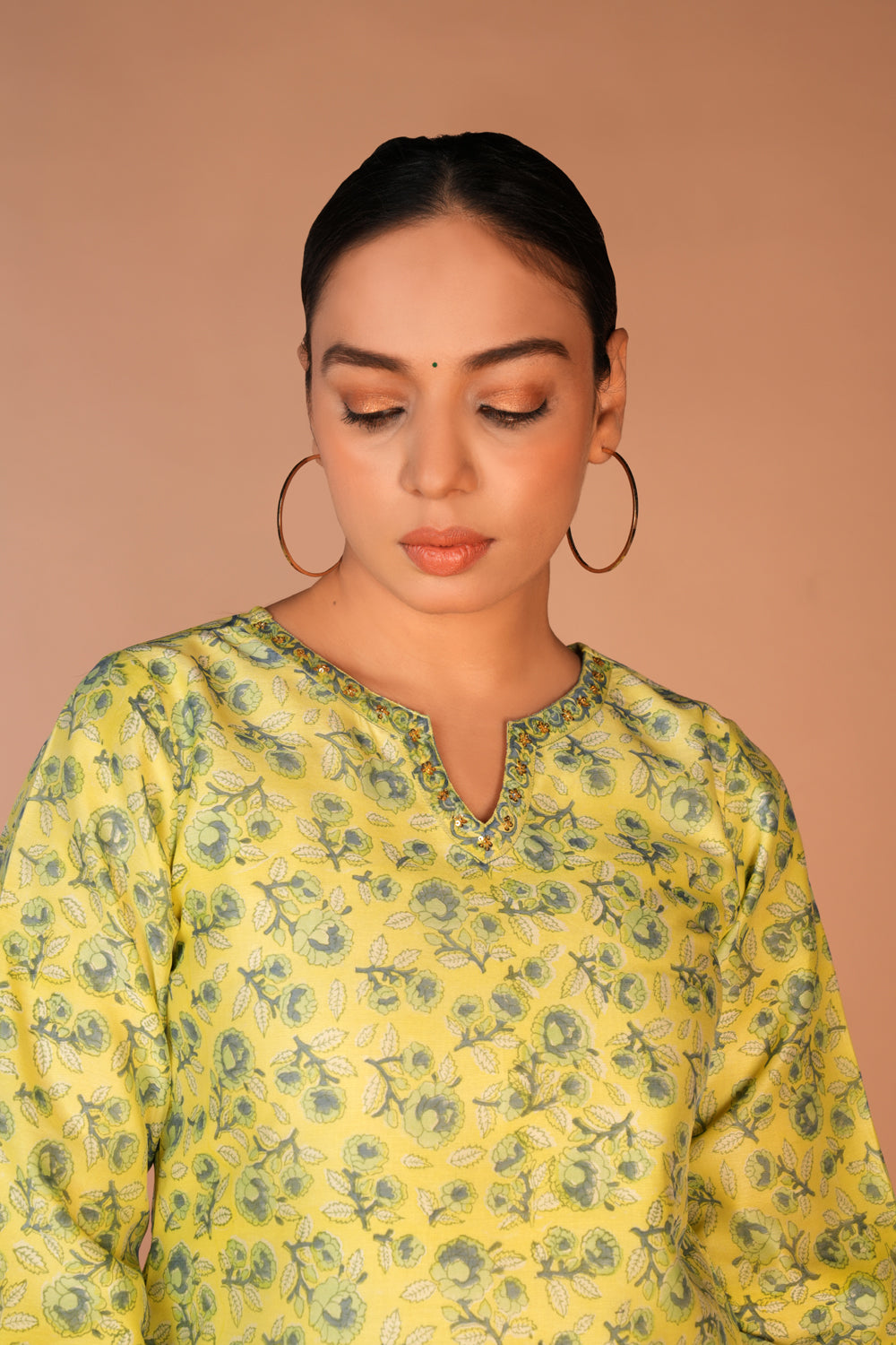 Image of Lemon yellow Chanderi handblock printed Kurta set