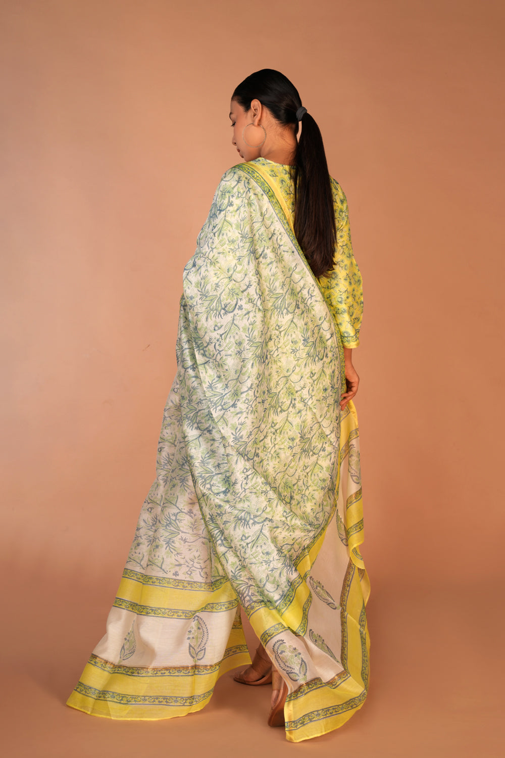 Image of Lemon yellow Chanderi handblock printed Kurta set