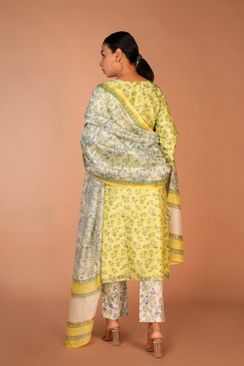 Lemon yellow Chanderi handblock printed Kurta set