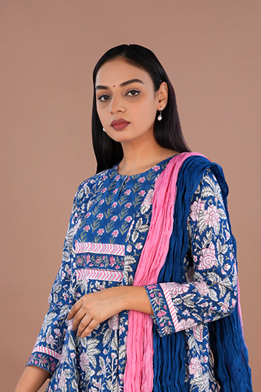 Image of Floral Sanganeri block printed cotton kurta set