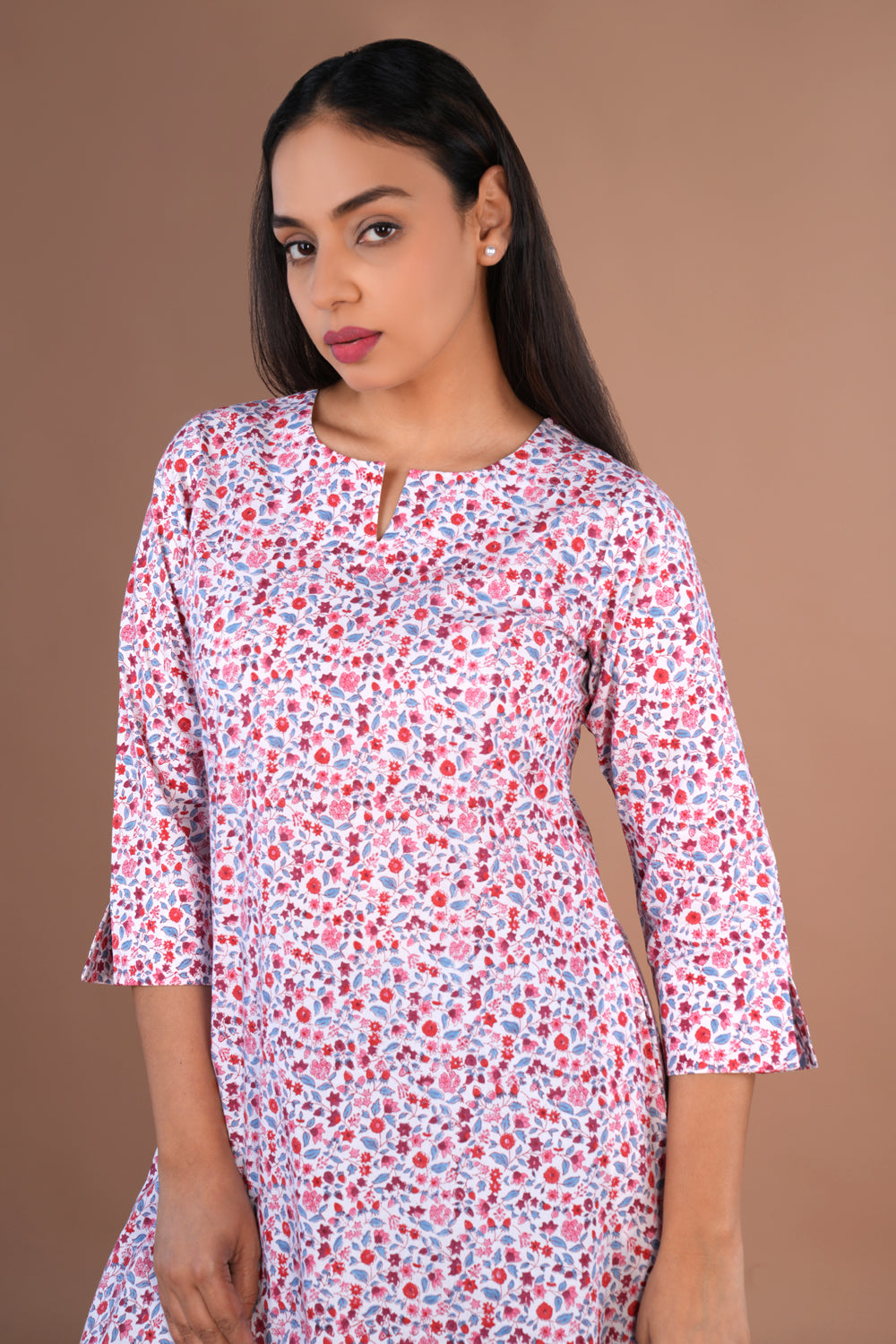 Image of Mini floral hand block printed cotton long kurta