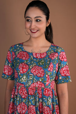 Image of Floral hand block printed cotton dress