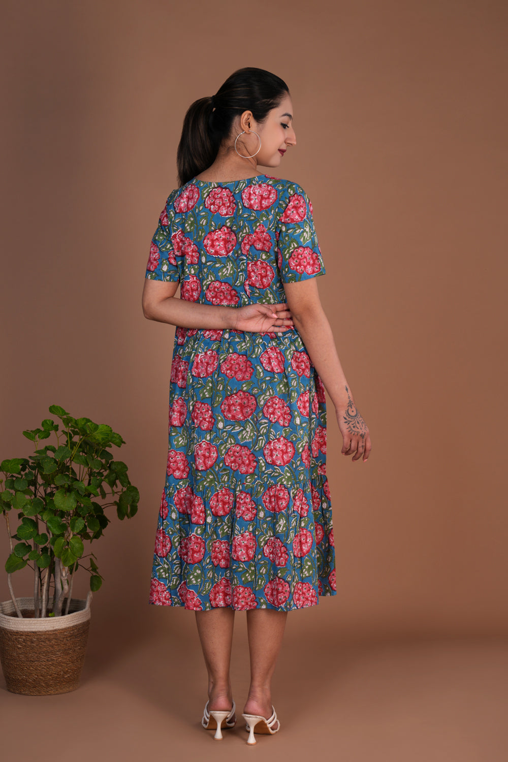 Image of Floral hand block printed cotton dress