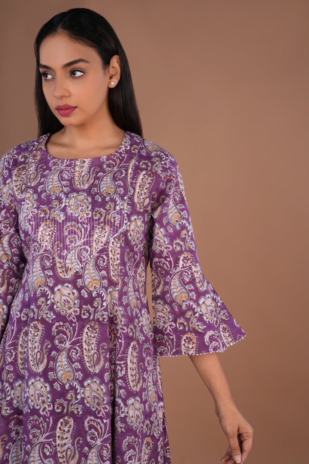 Image of Lilac floral Sanganeri hand block printed Kurta
