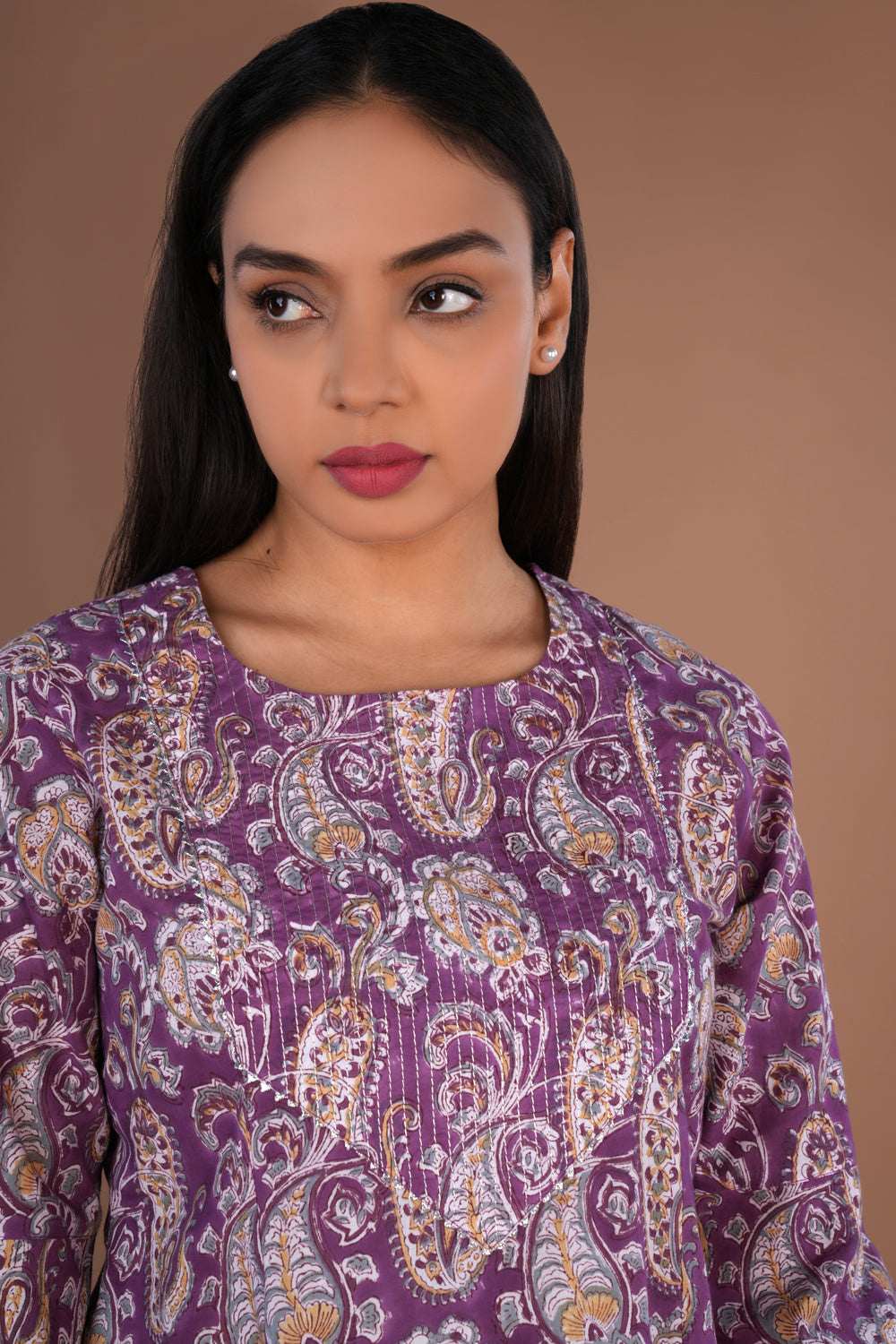 Image of Lilac floral Sanganeri hand block printed Kurta