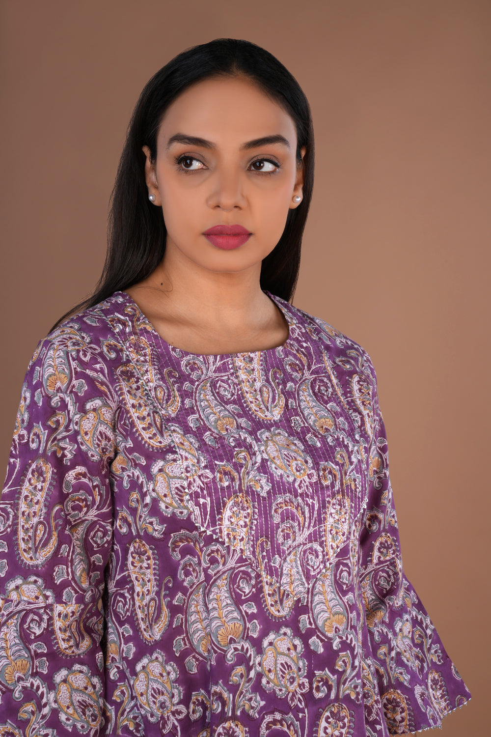 Image of Lilac floral Sanganeri hand block printed Kurta
