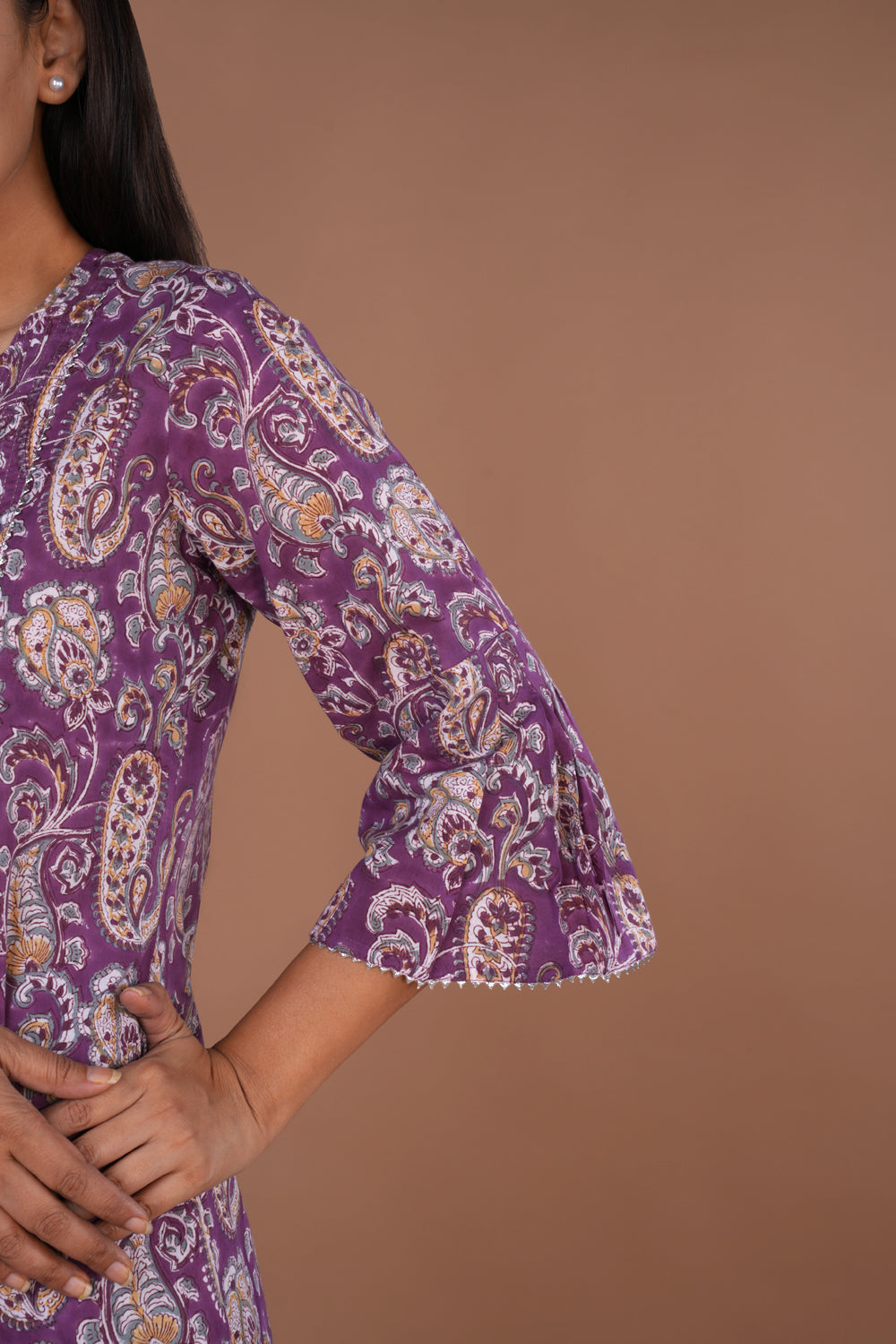 Image of Lilac floral Sanganeri hand block printed Kurta