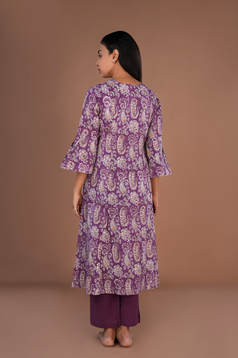Image of Lilac floral Sanganeri hand block printed Kurta