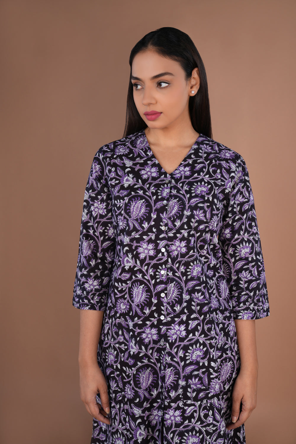 Image of Sanganeri hand block printed cotton long Kurti
