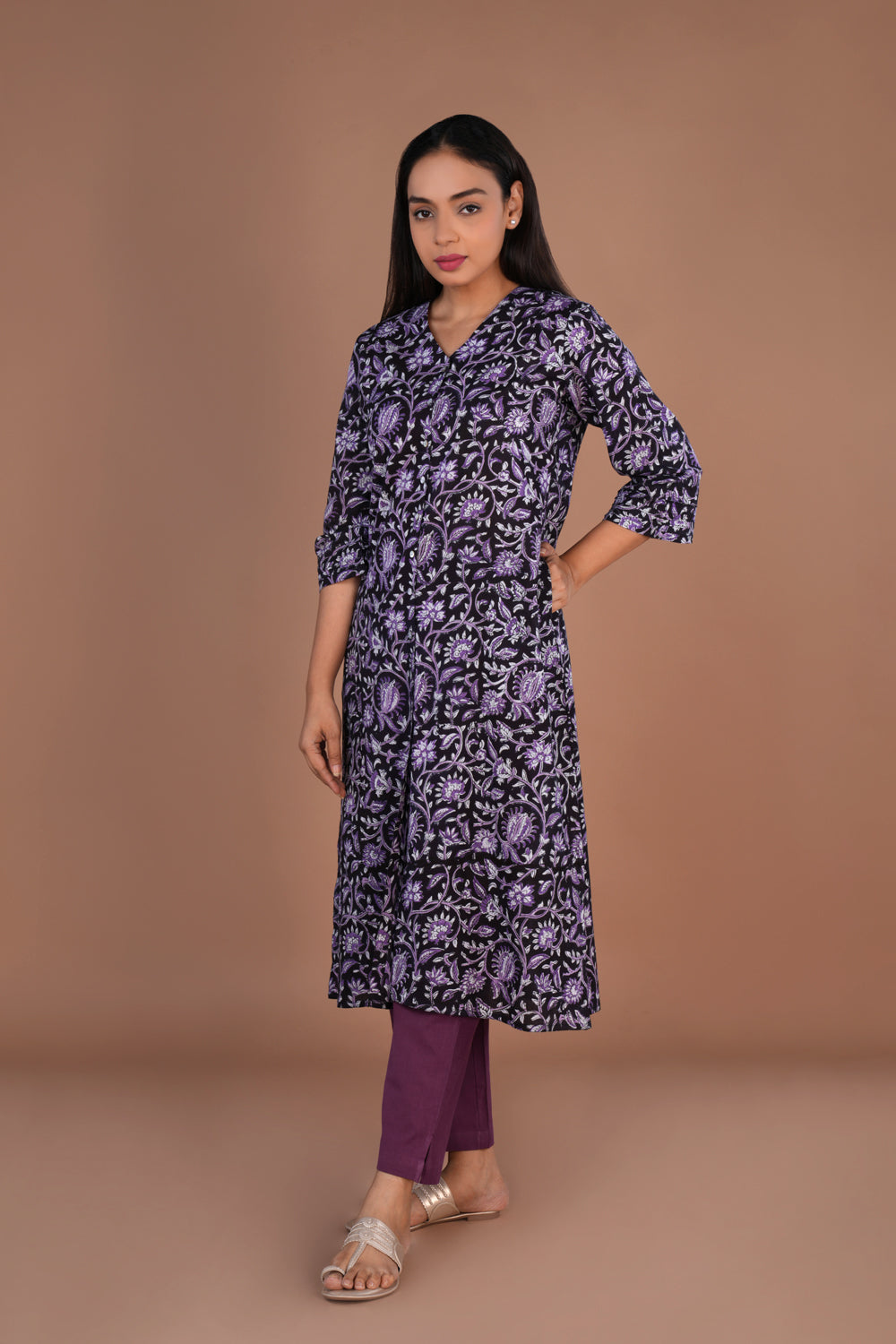 Image of Sanganeri hand block printed cotton long Kurti