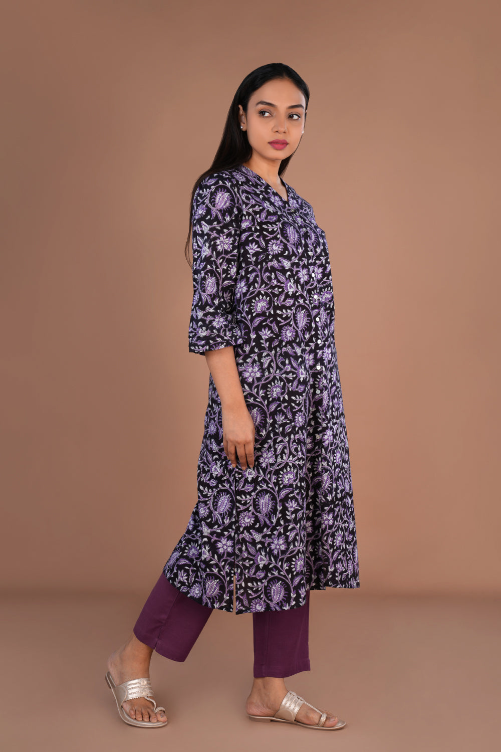 Image of Sanganeri hand block printed cotton long Kurti