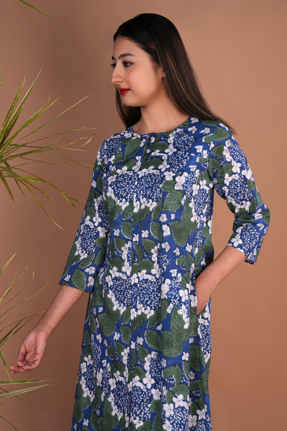 Blue sanganeri blobk printed kurta.