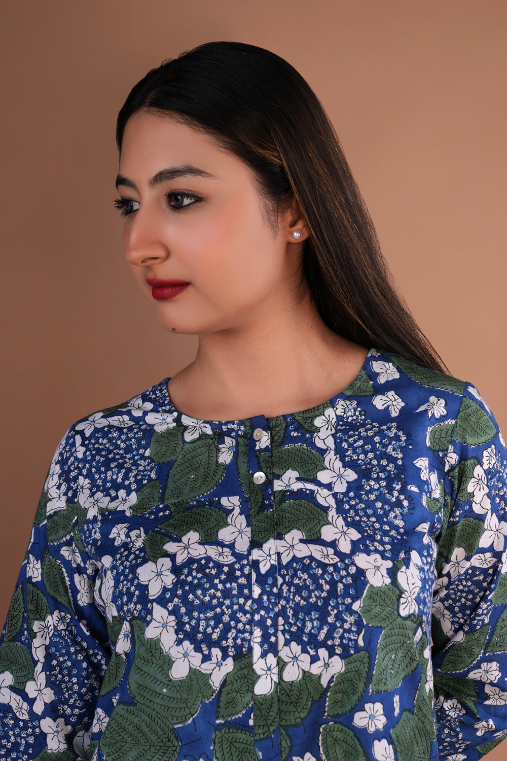 Blue sanganeri blobk printed kurta.