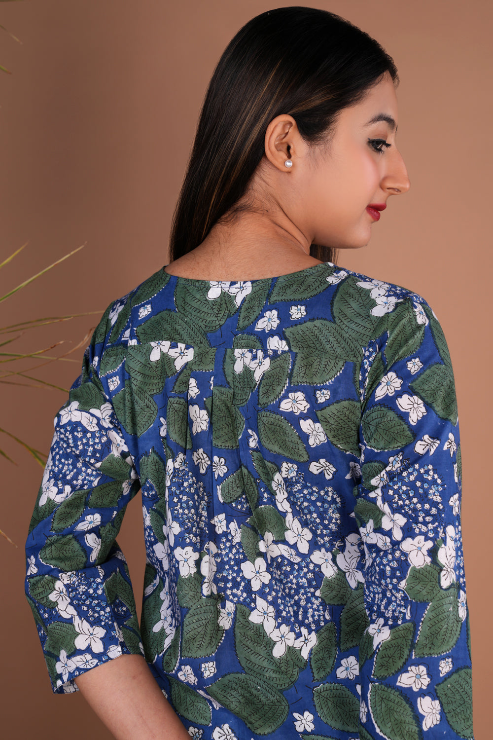 Blue sanganeri blobk printed kurta.