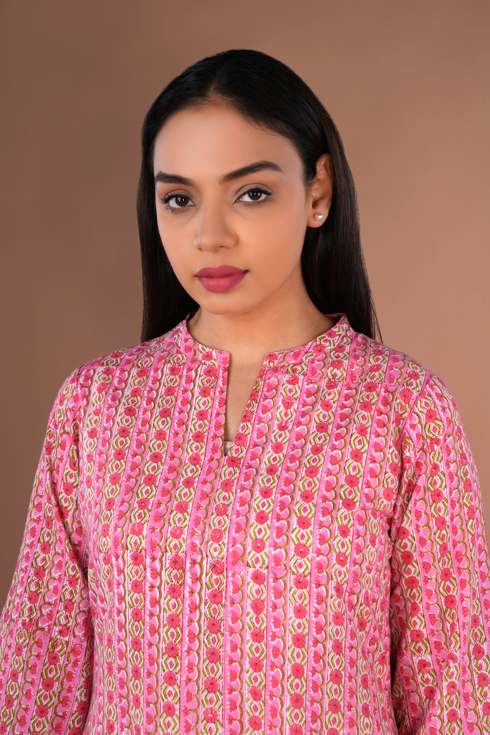 Image of Sanganeri hand block printed cotton long kurta