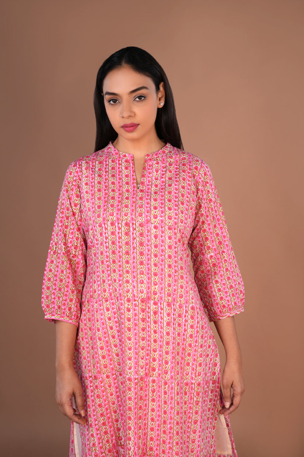 Image of Sanganeri hand block printed cotton long kurta
