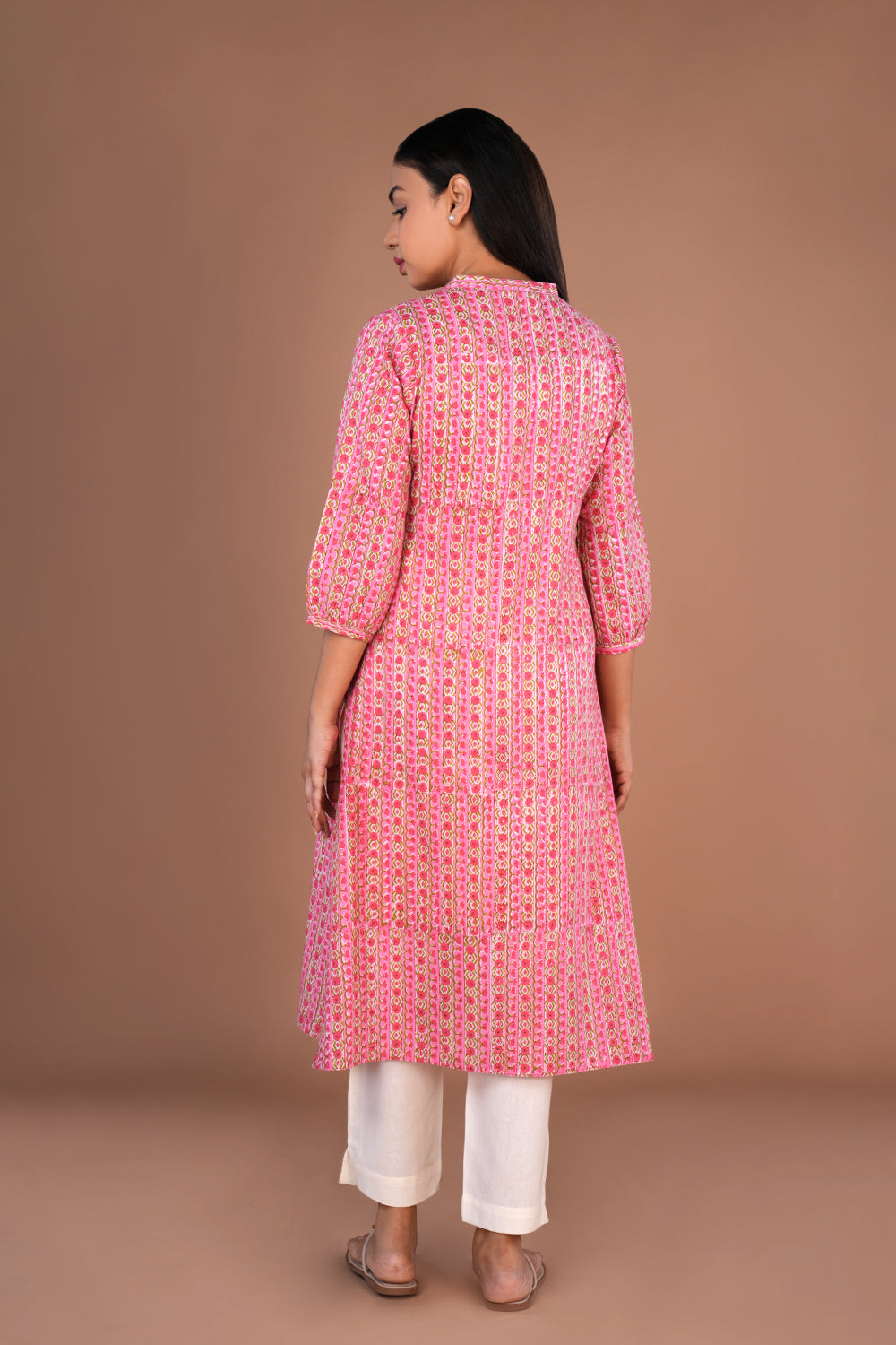 Image of Sanganeri hand block printed cotton long kurta