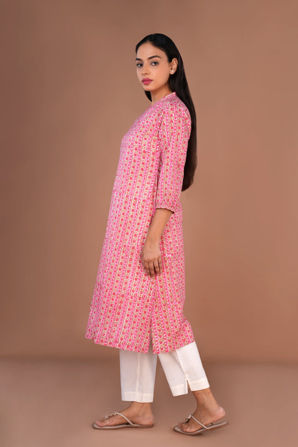 Image of Sanganeri hand block printed cotton long kurta