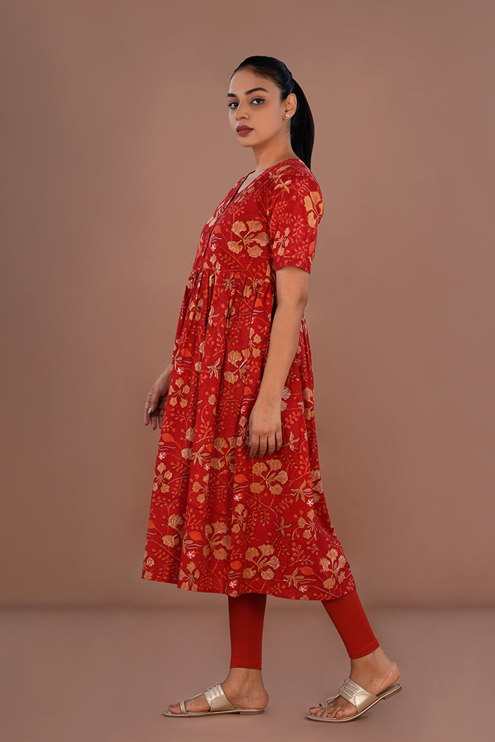 Red block printed Kurti