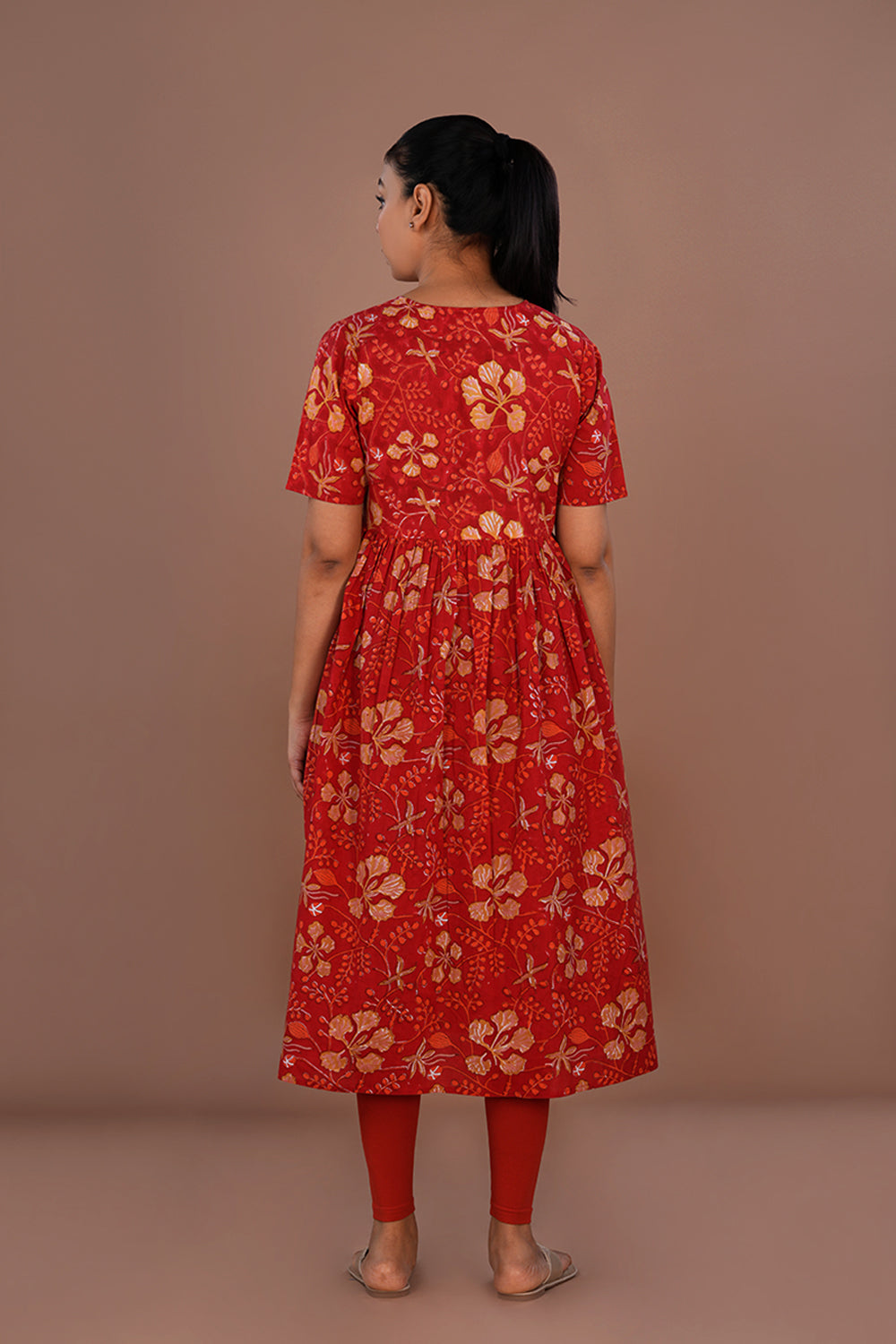 Red block printed Kurti