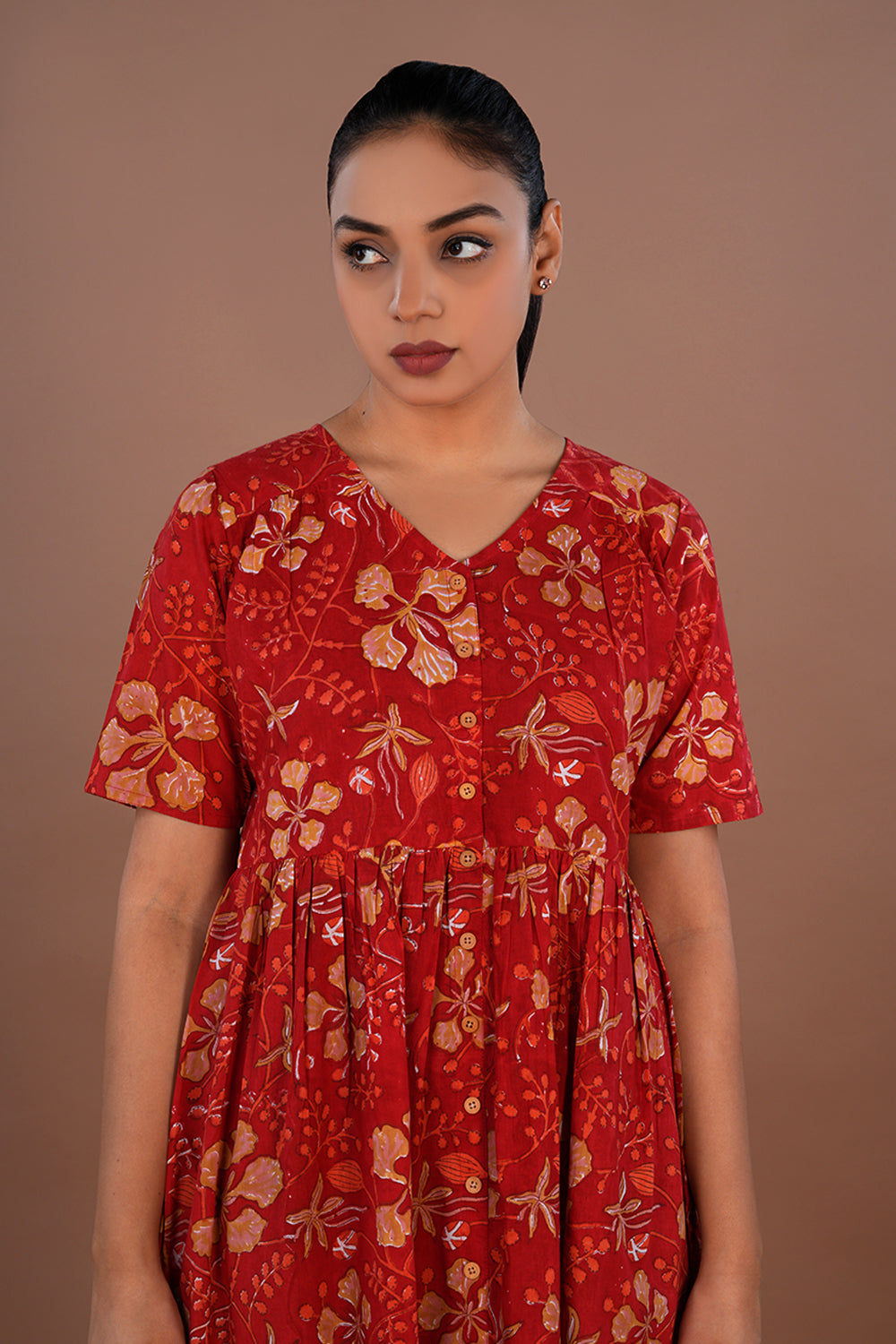 Red block printed Kurti