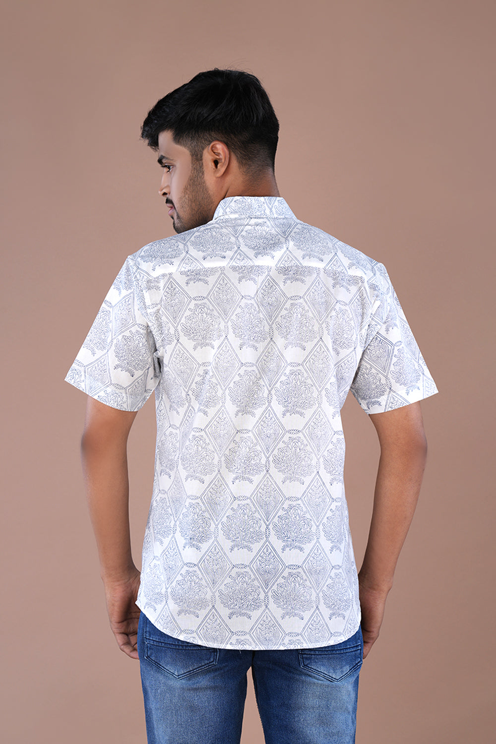 White Mens handblock printed Shirt