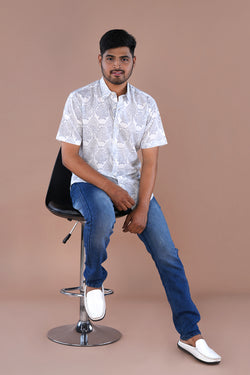 Image of White Mens handblock printed Shirt