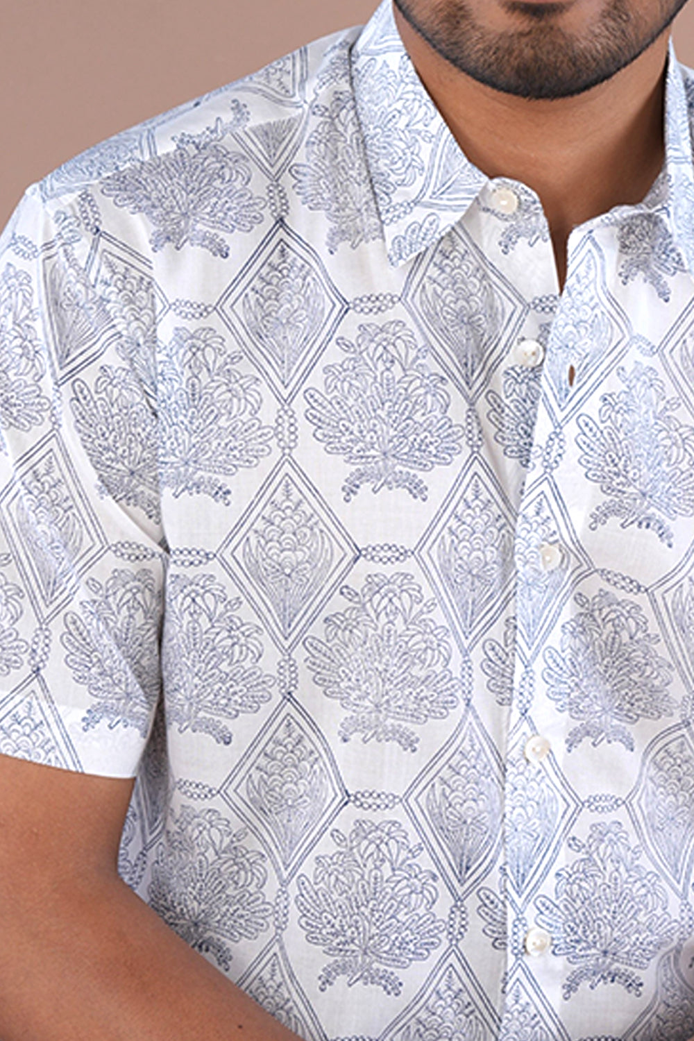 White Mens handblock printed Shirt