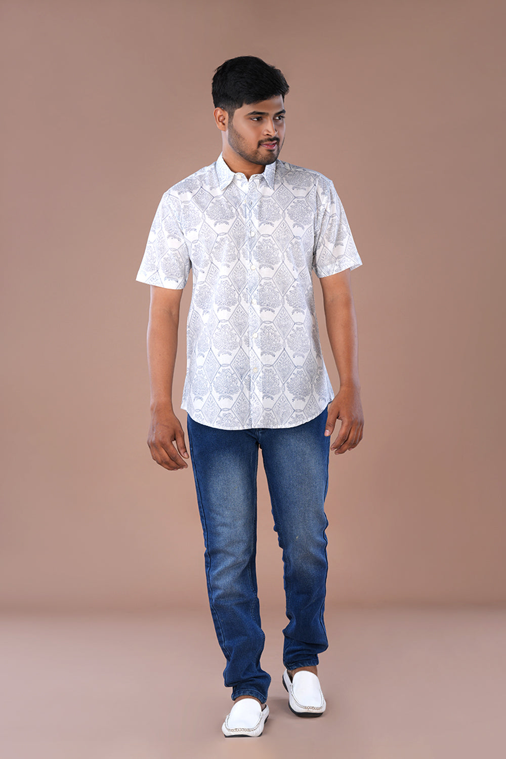 White Mens handblock printed Shirt