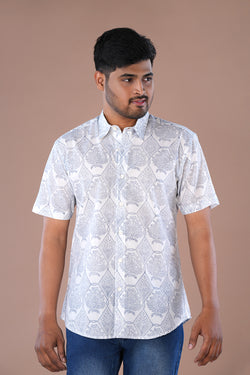 Image of White Mens handblock printed Shirt