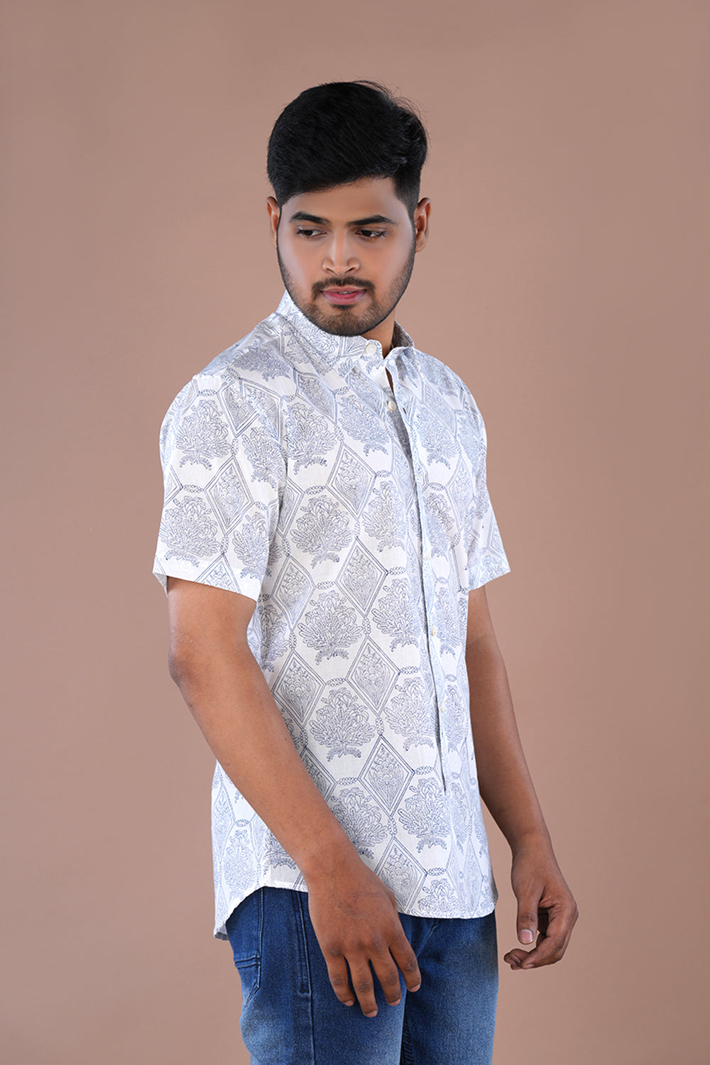 White Mens handblock printed Shirt