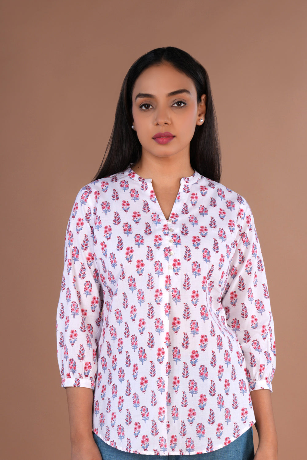 Image of White sanganeri Hand block Printed Short Kurti