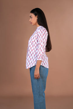 Image of White sanganeri Hand block Printed Short Kurti