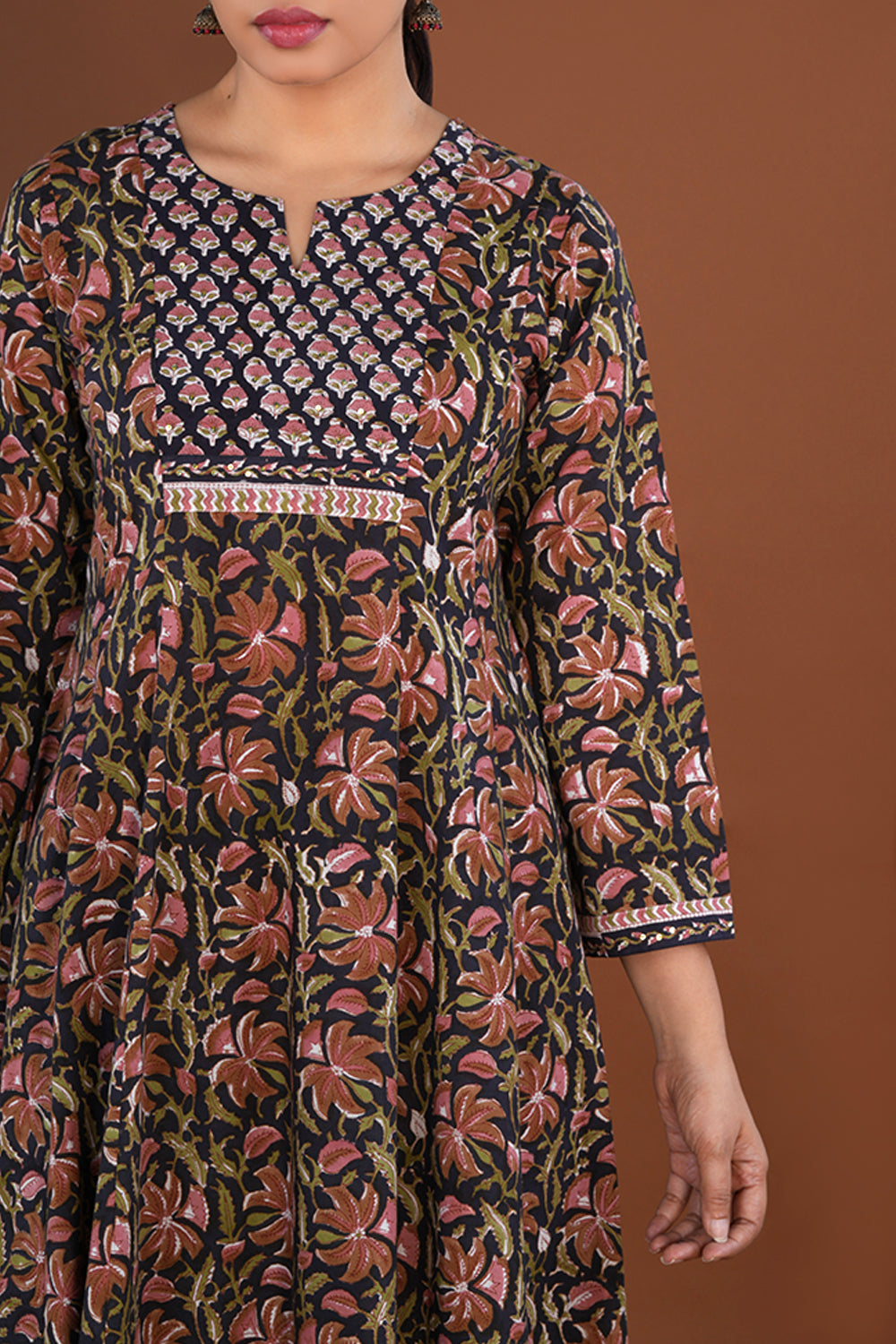 Floral block printed cotton kurta set