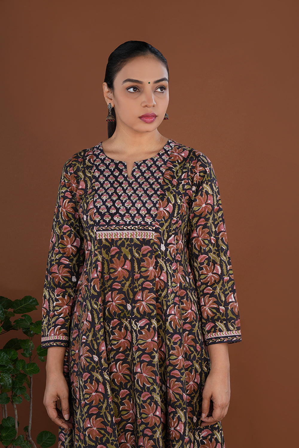 Floral block printed cotton kurta set