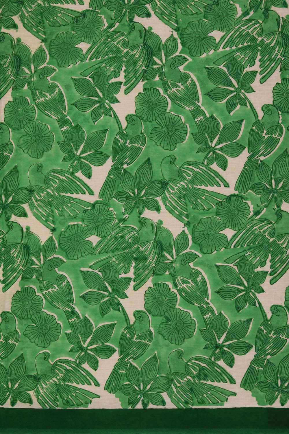 Forest green sanganeri hand block printed saree.