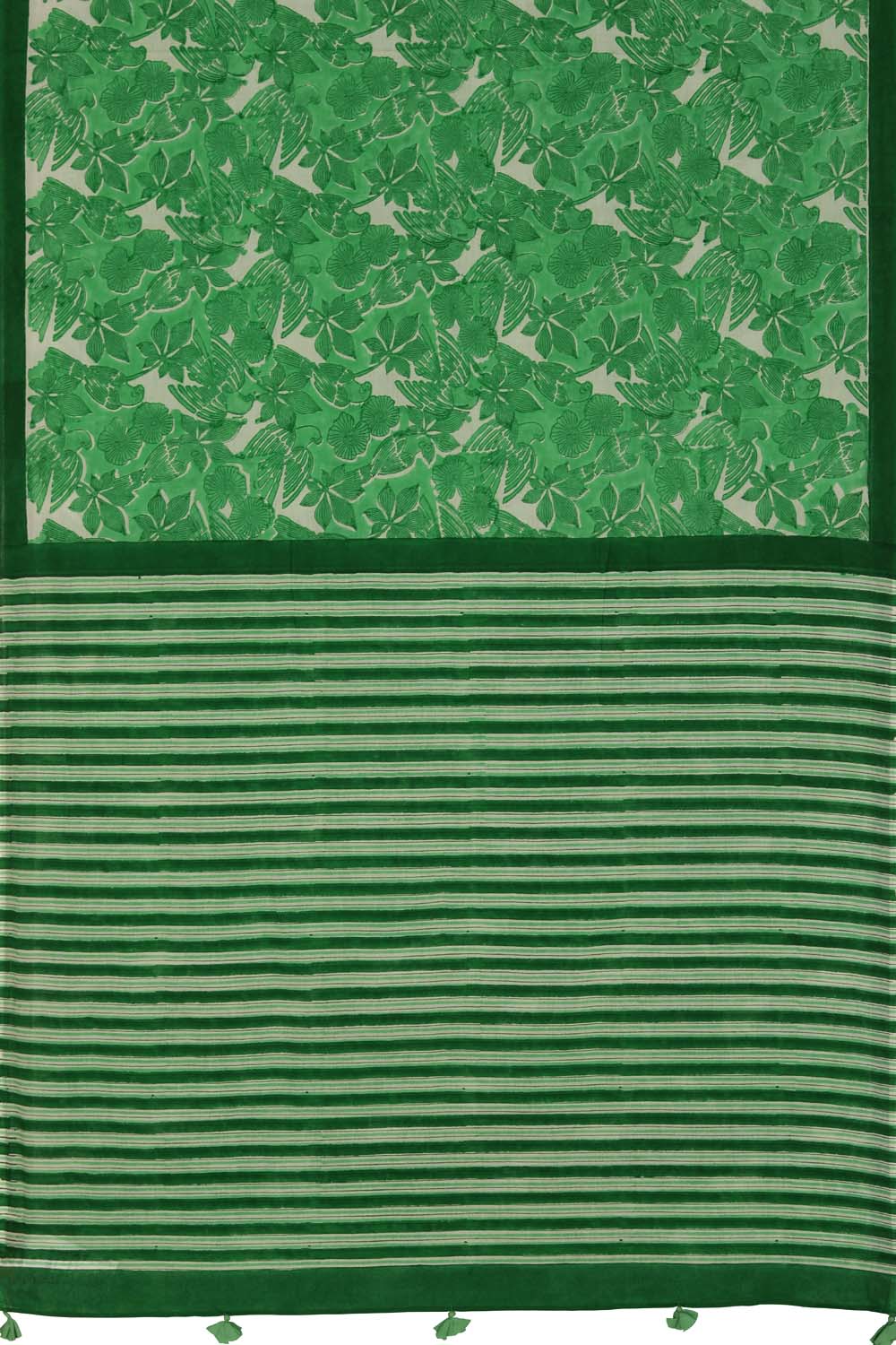 Image of Forest Green Sanganeri Hand Block Printed Saree