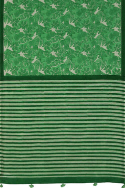 Image of Forest green sanganeri hand block printed saree.