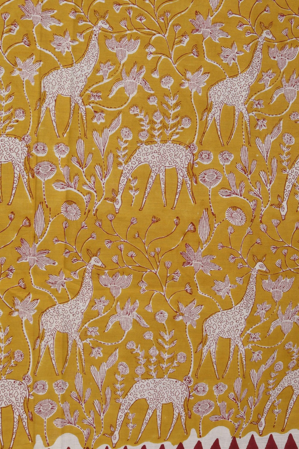 Mustard yellow sanganeri hand block printed saree.