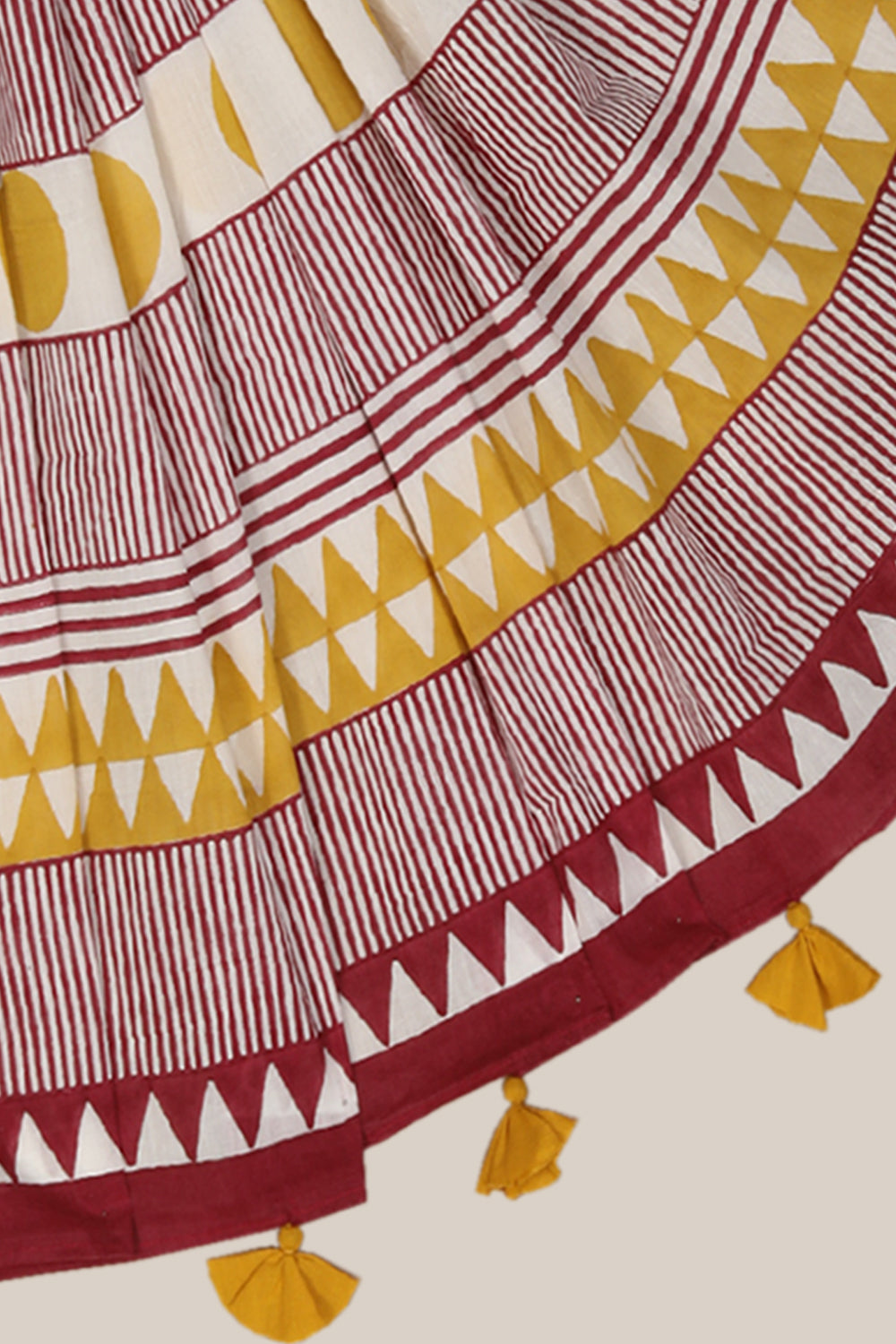 Mustard yellow sanganeri hand block printed saree.
