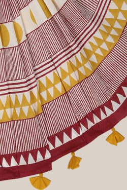 Image of Mustard yellow sanganeri hand block printed saree.