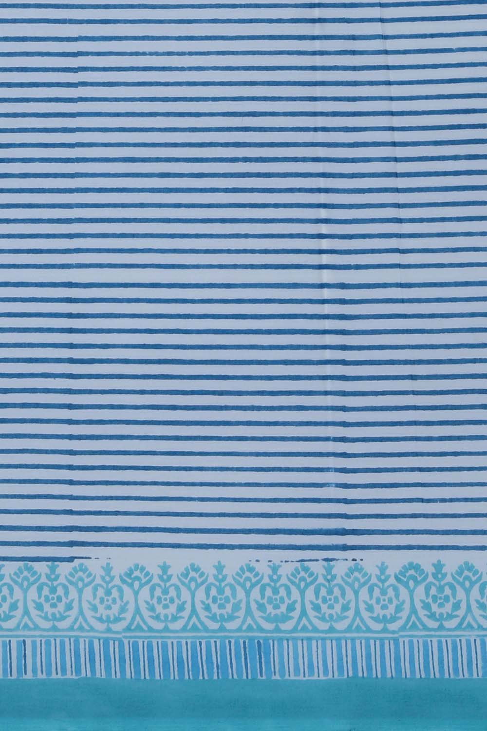 Image of Icey Blue Lotus Print Sanganeri Block Printed Cotton Saree