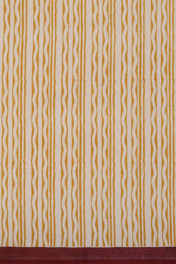 Image of Yellow Sanganeri block printed cotton saree.