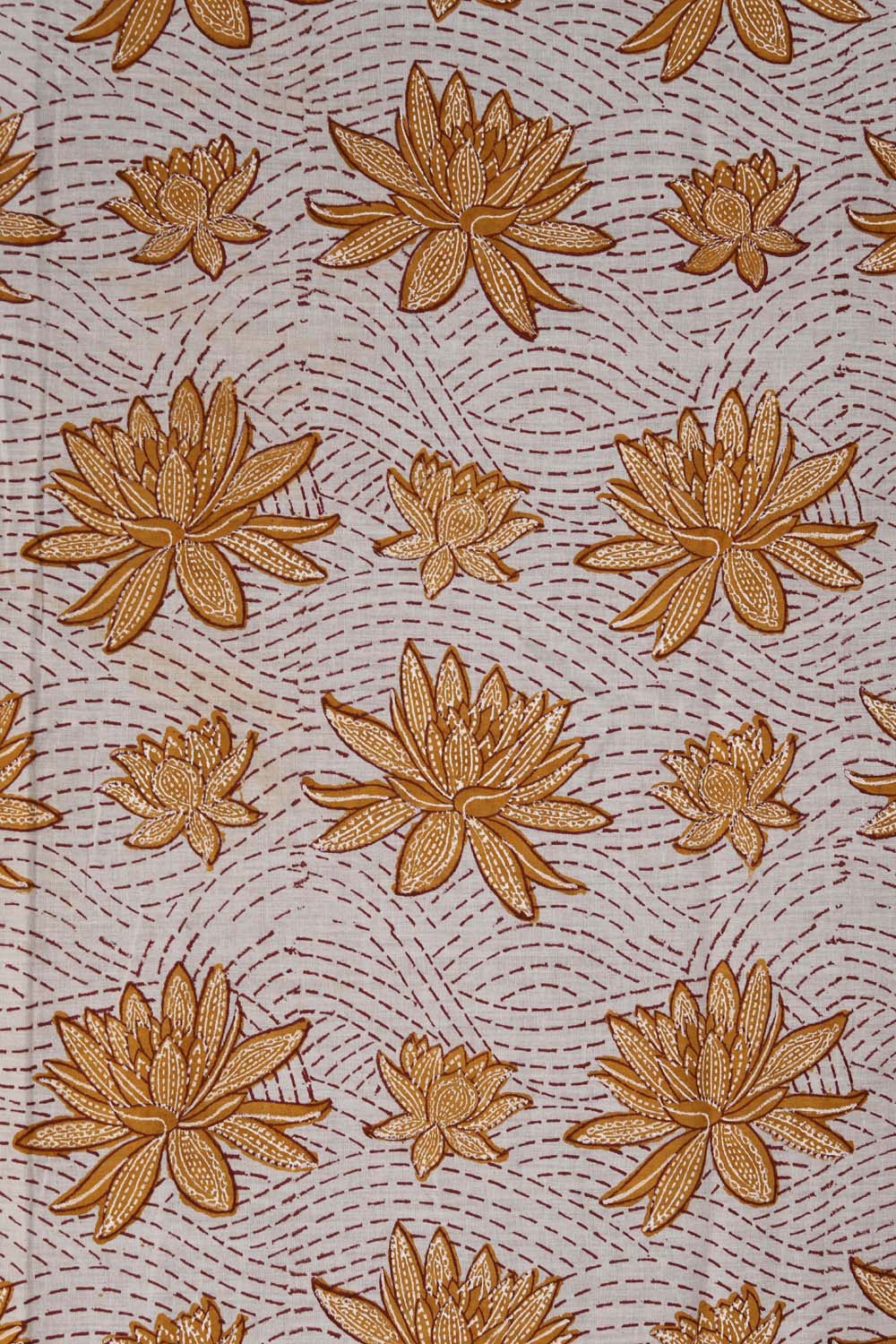 Yellow Sanganeri block printed cotton saree.