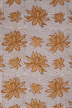 Image of Yellow Sanganeri block printed cotton saree.