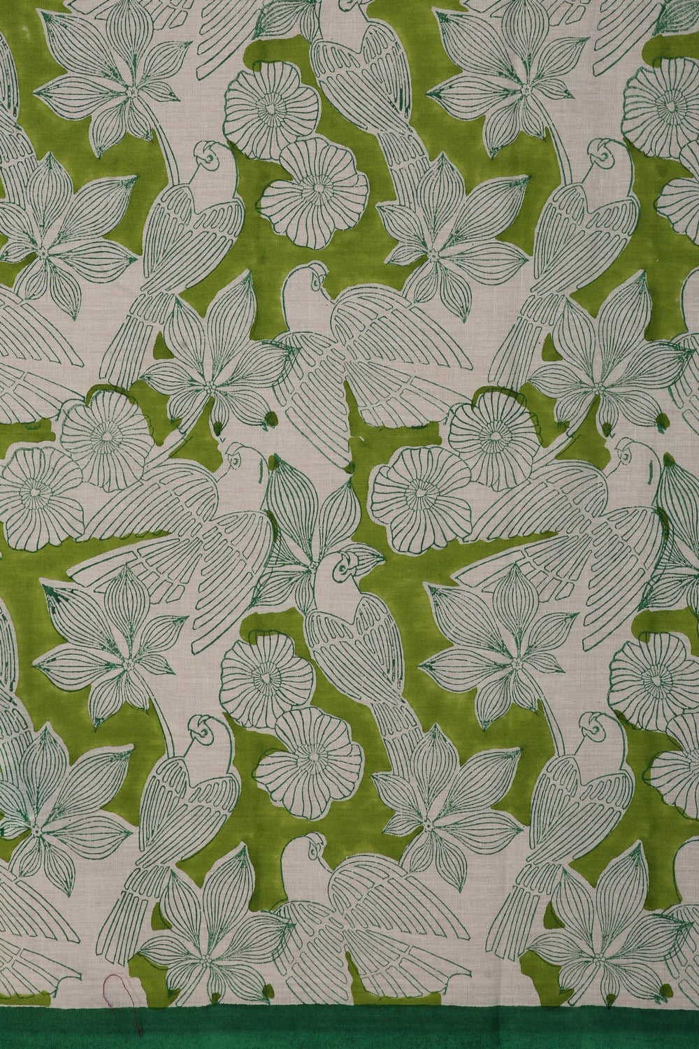 Image of Parrot Green Sanganeri Hand Block Printed cotton Saree