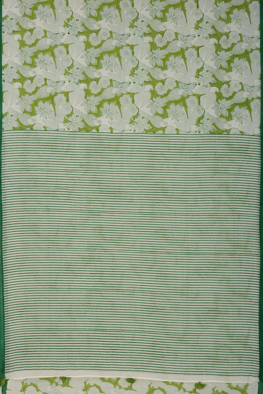 Image of Parrot Green Sanganeri Hand Block Printed cotton Saree